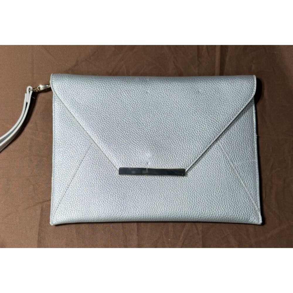 White House Black Market Silver Envelope Clutch Evening Bag Night Out Card Compa